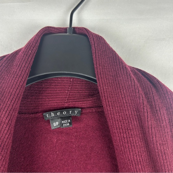 Theory Maroon Red Abie Evian Drape Layer Front Wool Long Cardigan Sweater S - Picture 3 of 7